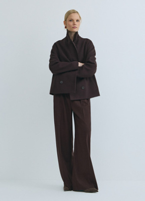 Короткое двубортное пальто, Коричневый