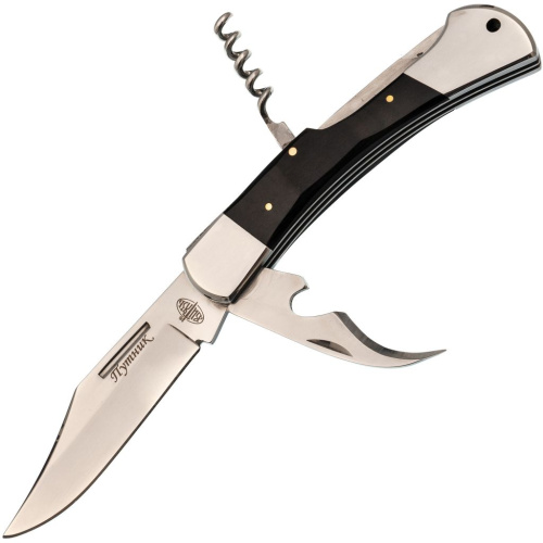 Складной нож со штопором Витязь Путник, сталь 65х13