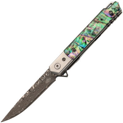 Складной нож Витязь B5299D, сталь дамаск, рукоять огстекло с перламутром, художественное травление