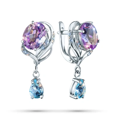 Серьги из серебра с аметистами, топазами и фианитами э0681сг01260368