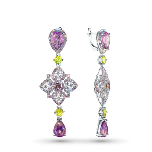 Серьги из серебра с аметистами, гранатами э0649сг01260361
