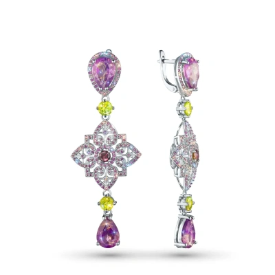 Серьги из серебра с аметистами, гранатами э0649сг01260361