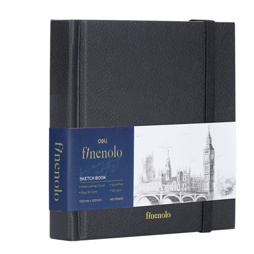 Блокнот для зарисовок Finenolo 12*12 см 40 л 160 г, твердая обложка черный