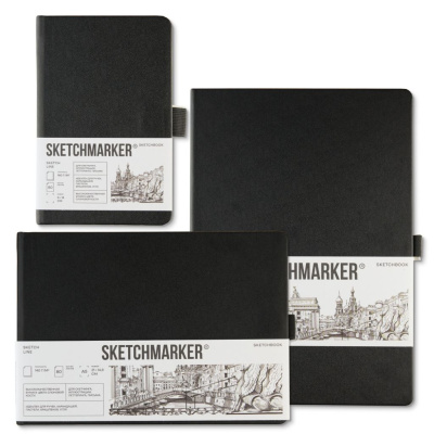 Блокнот для зарисовок Sketchmarker 80 л 140 г, твердая обложка черно-белая