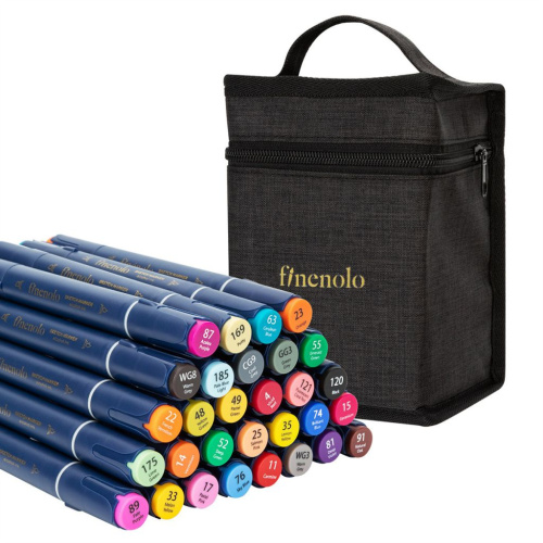Набор спиртовых маркеров Finenolo (2 пера:кисть+долото) 30 цветов в сумке-пенале