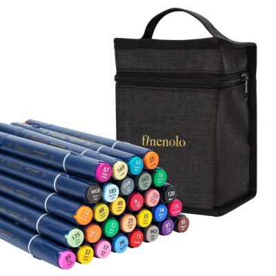 Набор спиртовых маркеров Finenolo (2 пера:кисть+долото) 30 цветов в сумке-пенале