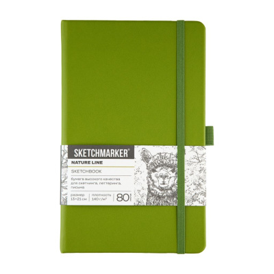 Блокнот для зарисовок Sketchmarker 13*21 см 80 л 140 г, твердая обложка Оливковый
