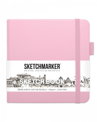 Блокнот для зарисовок Sketchmarker 12х12 см 80 л 140 г, твердая обложка Розовый