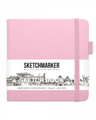 Блокнот для зарисовок Sketchmarker 12х12 см 80 л 140 г, твердая обложка Розовый