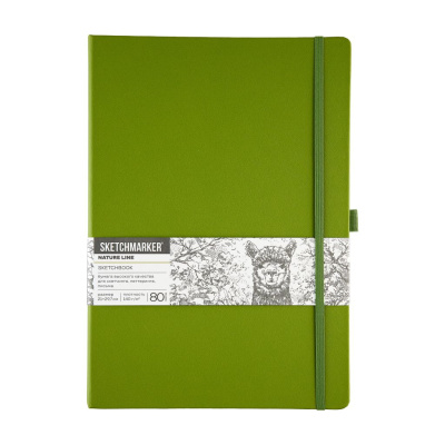 Блокнот для зарисовок Sketchmarker 21*29,7 см 80 л 140 г, твердая обложка Оливковый
