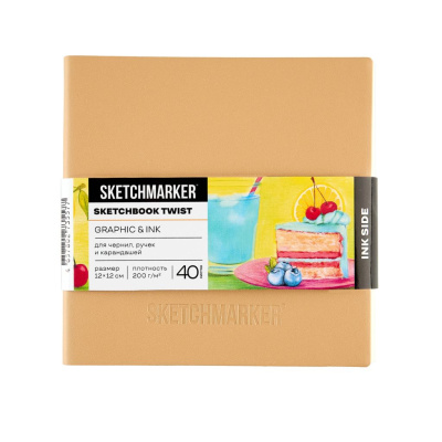 Скетчбук Sketchmarker Graphic&Ink, 2 в 1, мягкая обл. белая/бежевая, 12х12 см 60 л 140 г бум. кремов