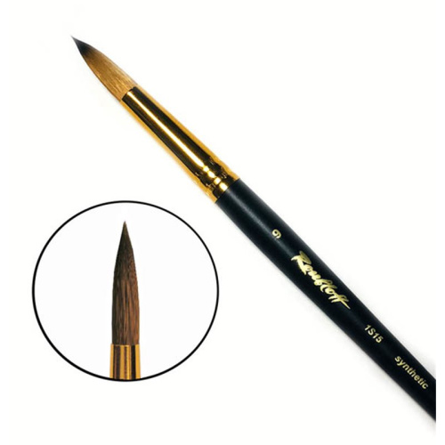 Кисть синтетика под колонок №9 круглая Roubloff "1S15" короткая ручка