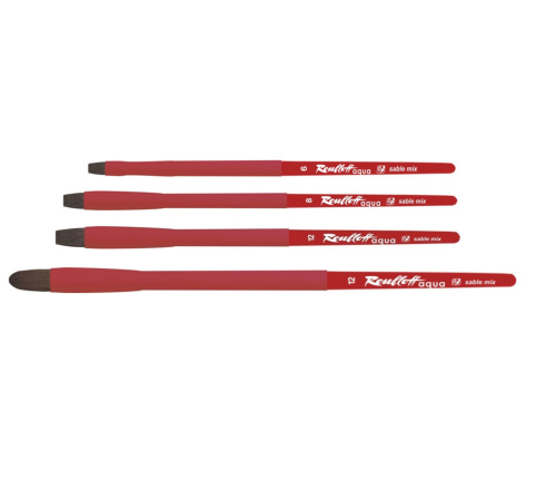 Кисть соболь-микс плоская Roubloff "Aqua Red" ручка короткая красная, покрытие обоймы soft-touch