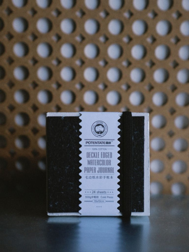 Скетчбук для акварели Potentate 10x10 см 24 л 300 г, 100% хлопок, среднее зерно, рельефный край, чёрный