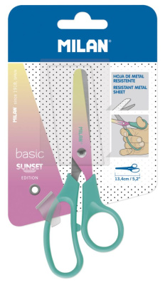 Ножницы канцелярские Milan "BASIC SUNSET" с лезвиями из нержавеющей стали, бирюзовые
