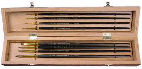 Набор кистей Колонок Roubloff "№12" 8 шт (кр №0,1,2,3,4,5,6 пл №7) в буковой шкатулке