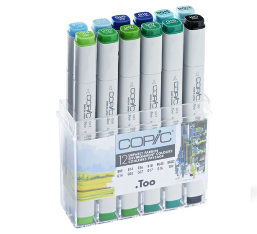 Набор маркеров Copic 12 шт "Пейзаж" сине-зеленых оттенков, в пластике
