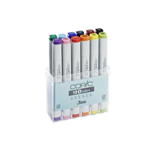 Набор маркеров двухсторонних COPIC B 12 шт базовый, в пластиковом контейнере