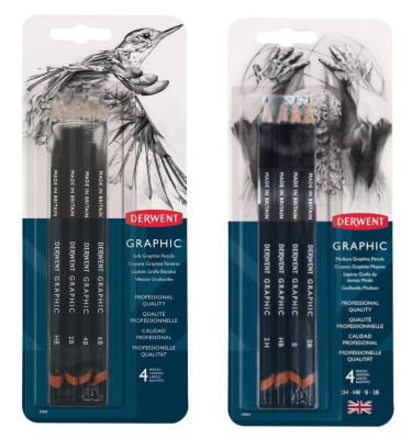 Набор карандашей чернографитных Derwent "Graphic Soft" и "Graphic Medium" 4 шт.