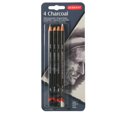 Набор угля древесного в карандаше Derwent 4 шт в блистере