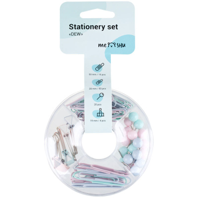 Набор офисных принадлежностей MESHU "Dew", 89 предметов, пастельные цвета, пластиковый пенал