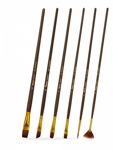 Набор кистей бордовая синтетика Pinax "CREATIVE" АССОРТИ 6 шт, длинная ручка