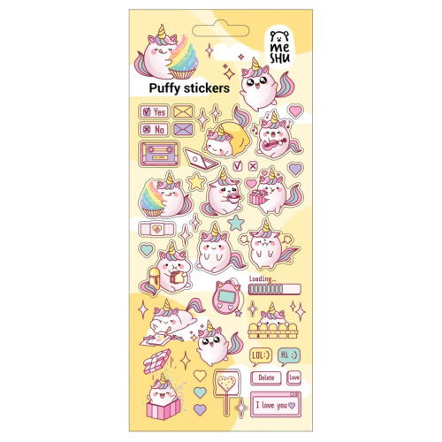 Наклейки объемные MESHU "Cute unicorn", 10*23 см, пакет европодвес