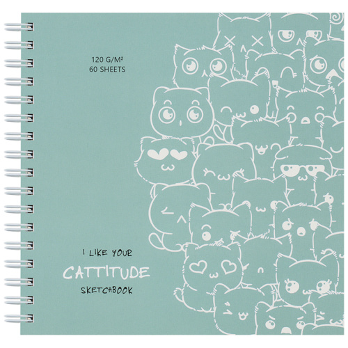 Скетчбук MESHU "Cat wave"150*150 мм, 60 л, 120 г, на гребне, soft-touch