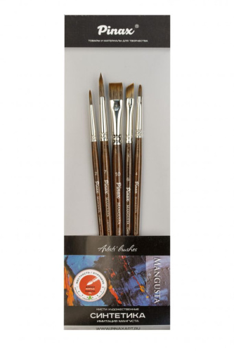 Набор кистей синтетика Pinax "Mangusta" 5 шт, ассорти, кор. ручка