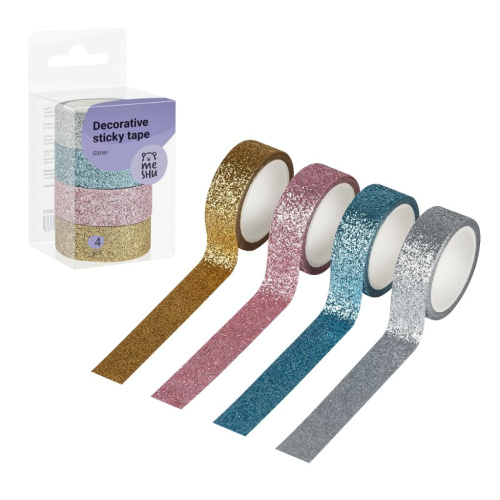 Набор клейких декоративных лент MESHU "Glitter", 4 шт