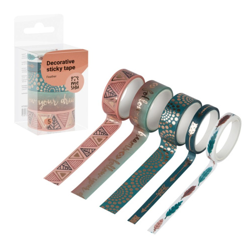 Набор клейких декоративных лент MESHU "Feather", 5 шт