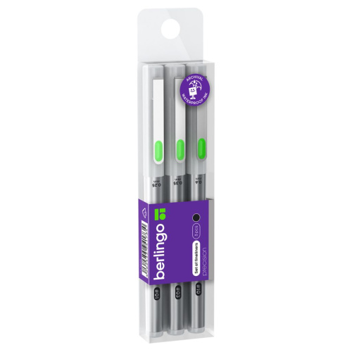 Набор линеров пигментных Berlingo "Precision" черные, 3 шт., 0,25/0,35/0,6 мм, европодвес