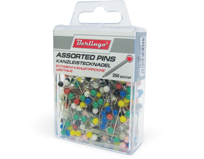 Булавки офисные Berlingo 28 мм, 250 шт., пластик. коробка, европодвес