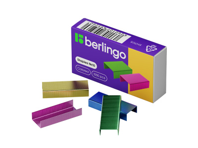 Скобы для степлера Berlingo №10 1000 шт, цветные