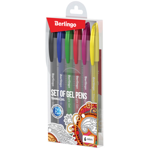 Набор гелевых ручек Berlingo "Triangle Gel" 6 цв 0,5 мм, корпус ассорти