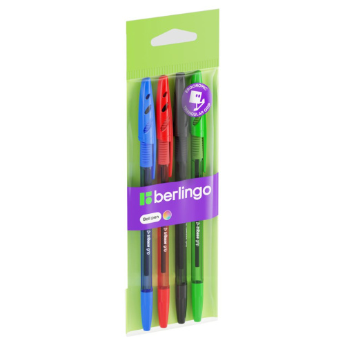 Набор шариковых ручек Berlingo "Tribase grip" 4 шт., 4 цв., 1,0 мм, грип, европодвес