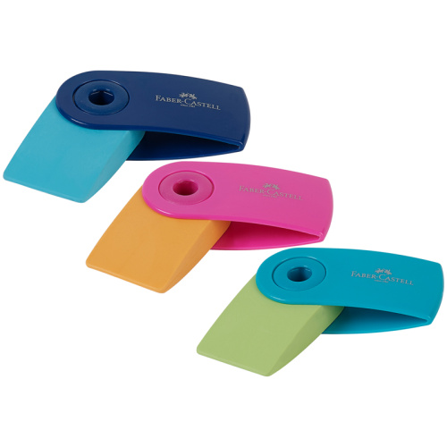 Ластик Faber-Castell "Sleeve Mini" 54*25*13 мм, прямоуг., пласт футляр, ассорти (тренд цвета)