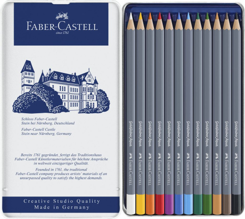 Набор карандашей акварельных Faber-castell "Goldfaber Aqua" 12 цв, в металлической коробке