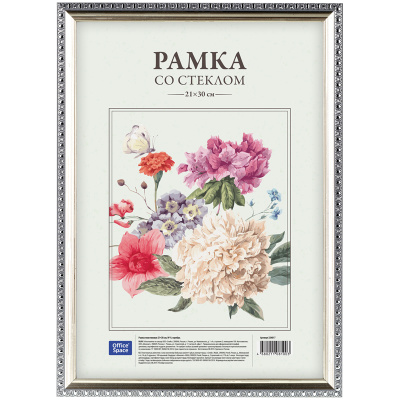 Рамка пластиковая OfficeSpace 21*30 см, № 9, серебро