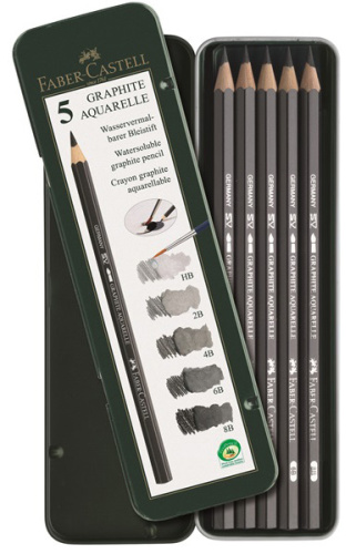 Набор карандашей чернографитных Faber-castell 5 шт (HB.2B.4B.6B.8B) акварельных