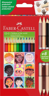 Набор карандашей цветные Faber-Castell "Дети мира" 12 цв., заточ.+3 цв, картон, европодвес.