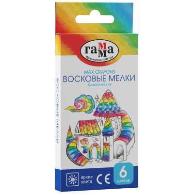 Набор мелков восковых Гамма "Классические" 6 цв, трехгранные, картон. упак., европодвес