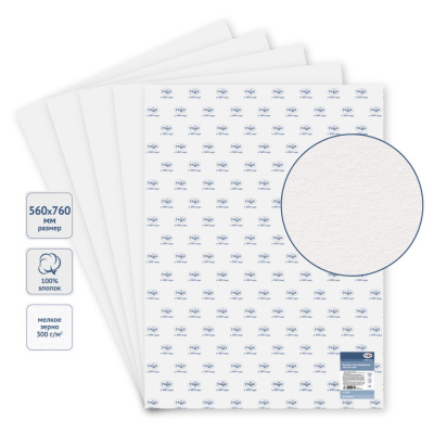 Бумага для акварели Гамма "Студия" 560*760 мм 300 г, мелкое зерно, 100% хлопок