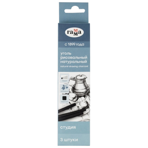 Набор угля натуральный Гамма "Студия" виноградный, твердый, квадратный, 3 шт., картон. упак