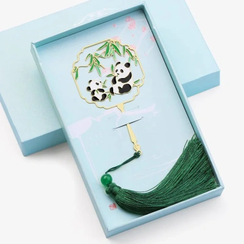 Закладка для книг с кисточкой "Две панды" (металл)