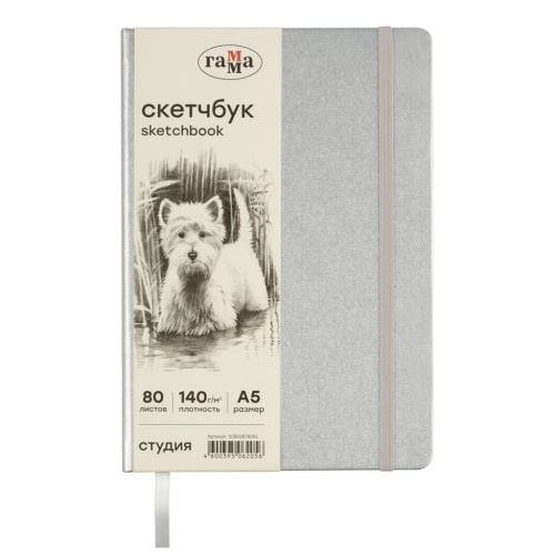 Скетчбук Гамма "Студия" А5 80 л 140 г, серебро, твердая обложка, на резинке, слоновая кость