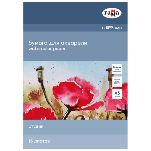 Папка для акварели Гамма "Студия" А3 15 л 200 г, среднее зерно