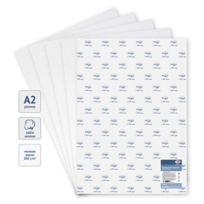 Бумага для акварели Гамма "Студия" A2 300 г, мелкое зерно, 100% хлопок