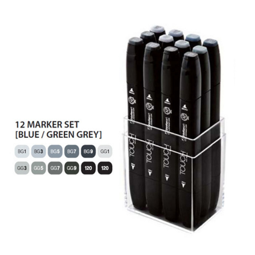 Набор маркеров Touch Twin 12 цв, сине-зеленые тона