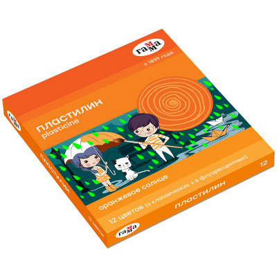 Набор пластилина Гамма "Оранжевое солнце" 12 цветов ( 6 классич., 6 флуор.), 168 г, со стеком